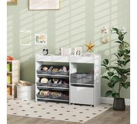 Étagère pour livres pour enfants - Étagère de rangement mobile avec placard - Boîtes en tissu - Pour les livres et les jouets - Avec roulettes - Structure en bois