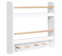 Étagère pour livres pour enfants - Étagère murale pour le rangement des jouets - 2 compartiments - 4 crochets - 60 x 12 x 55 cm - Bois - Blanc