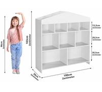 Étagère pour livres pour enfants - Rangement - Structure en bois avec plastique sans BPA - Résistant à la rouille - Solution de rangement polyvalente pour la chambre d'enfant - 100x30x103 cm - Blanc