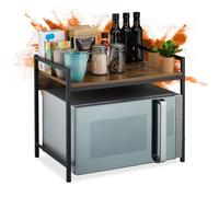 Étagère pour Micro-Ondes Relaxdays, H x L x P : 44,5 x 53 x 35 cm, Fer, MDF, Stable, Gain de Place, Noir/Bois foncé
