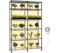Étagère pour plantes avec éclairage de croissance LED - Étagère de culture à deux rangées et 6 niveaux - Lampe de culture à spectre complet de 200 W - Minuterie - Roulettes - Pour plantes d'intérieur