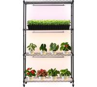 Étagère pour plantes avec lumière de croissance LED (lampe pour plantes) - Support pour plantes à 4 niveaux - 90×35×150 cm - 90 W plein spectre 3 couleurs - Avec roulettes - Étagère métallique pour la