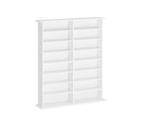 HOMCOM Rangements pour CD et DVD 106,5x24x126,3cm Blanc | Meuble de Rangement Multimédia, Capacité Max. 720 CDs/396 DVDs et Blu-ray, 16 Compartiments et 12 Étagères Réglables