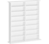 HOMCOM Rangements pour CD et DVD, meuble de rangement multimédia, capacité 720 CD/396 DVD et Blu-ray, 16 compartiments et 12 étagères réglables, pour salon, chambre, 106,5x24x126,3cm, blanc