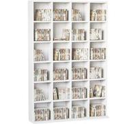HOMCOM Rangements pour CD et DVD, Meuble de Rangement multimédia avec 24 Compartiments, capacité Max. 456 CD/ 336 DVD, bibliothèque en Bois avec étagères réglables, 89 x 20 x 130,5 cm, Blanc