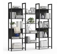 Étagère Relaxdays Industrial, 14 étagères, Bois et métal, bibliothèque pour Salon, Bureau, H x L x P 166x158x24 cm, Noir