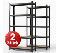 Étagère robuste Karat Lakota, lot de 2 étagères métalliques avec 5 tablettes, capacité de charge de 875 kg, étagère à emboîter pour cave, garage et atelier – Noir 200 x 100 x 50 cm