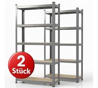 Étagère robuste Karat Lakota, lot de 2 étagères métalliques avec 5 tablettes, capacité de charge de 875 kg, étagère à emboîter pour cave, garage et atelier – gris, 200 x 120 x 60 cm