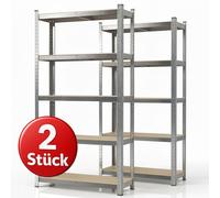 Étagère robuste Karat Lakota, lot de 2 étagères métalliques avec 5 tablettes, capacité de charge de 875 kg, étagère à emboîter pour cave, garage et atelier – galvanisée 200 x 100 x 50 cm