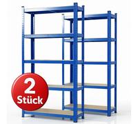 Étagère robuste Karat Lakota, lot de 2 étagères métalliques avec 5 tablettes, capacité de charge de 875 kg, étagère à emboîter pour cave, garage et atelier – Bleu 200 x 100 x 50 cm