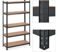 Étagère robuste Relaxdays, 5 niveaux, L x P x H 180 x 100 x 30 cm, capacité de charge de 1 250 kg, étagère de rangement en métal pour cave ou garage, noire