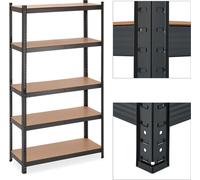 Étagère robuste Relaxdays, 5 niveaux, L x P x H 180 x 100 x 41 cm, capacité de charge de 1 250 kg, étagère de rangement en métal pour cave ou garage, noire