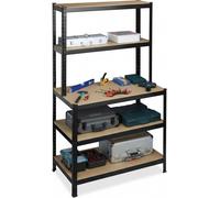 Étagère robuste Relaxdays avec établi, 500 kg, 5 niveaux, H x l x P : 180 x 100 x 60 cm, MDF et acier, étagère d'atelier, noir