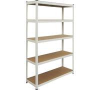 Étagère robuste Relaxdays, H x l x P : 200 x 120 x 40 cm, 875 kg, 5 niveaux, étagère de rangement pour cave et garage, à assembler, blanc/marron