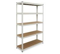 Étagère robuste Relaxdays, H x l x P : 200 x 120 x 60 cm, 875 kg, 5 niveaux, étagère de rangement pour cave et garage, à assembler, blanc/marron
