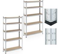 Étagère robuste Relaxdays, lot de 2, 5 niveaux, 180 x 100 x 30 cm, capacité de charge de 500 kg, acier, étagère de rangement pour cave et garage, argent