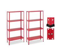 Étagère robuste Relaxdays, lot de 2, capacité de charge 160 kg, 4 niveaux, H x L x P : 147,5 x 75,5 x 30,5 cm, cave et garage, étagère en métal, rouge
