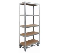 Étagère robuste sur roulettes Relaxdays, H x l x P : 191 x 90 x 45 cm, 750 kg, 5 tablettes, acier, système d'assemblage par emboîtement, étagère de rangement, argent