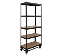 Étagère robuste sur roulettes Relaxdays, H x l x P : 191 x 90 x 45 cm, 750 kg, 5 tablettes, acier, système d'assemblage par emboîtement, étagère de rangement, noir