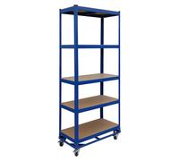 Étagère robuste sur roulettes Relaxdays, H x l x P : 191 x 90 x 45 cm, 750 kg, 5 tablettes, acier, système d'assemblage par emboîtement, étagère de stockage, bleue