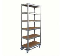 Étagère robuste sur roulettes Relaxdays, H x l x P : 209 x 90 x 40 cm, 900 kg, 6 tablettes, acier, système d'assemblage par emboîtement, étagère de stockage, argent