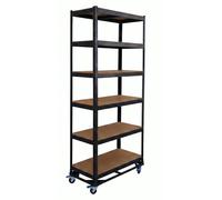 Étagère robuste sur roulettes Relaxdays, H x l x P : 209 x 90 x 40 cm, 900 kg, 6 tablettes, acier, système d'assemblage par emboîtement, étagère de stockage, noir