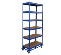 Étagère robuste sur roulettes Relaxdays, H x l x P : 209 x 90 x 40 cm, 900 kg, 6 tablettes, acier, système d'assemblage par emboîtement, étagère de stockage, bleue