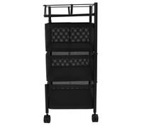 Étagère rotative, acier au carbone, panier en filet pivotant, organiseur à roulettes pour fruits, légumes, jouets, cosmétiques, noir, 3 étages
