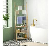 Étagère salle de bain en bambou pliable 3 niveaux étagère à échelle porte-serviettes 53,5x30x153cm effet bois naturel