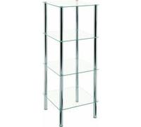 Etagere salle de bain en Tube d'acier Chrome Verre trempe, Dim : L39 x P39 x H107 cm -PEGANE-