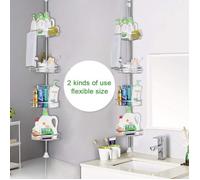 Étagère salle de bain Etagère de Douche Télescopique Etagère Douche d’Angle Serviteur Shampooing Savon Porte avec Poteau Réglable