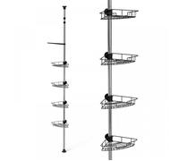Étagère Salle de Bain Télescopique Etagère de Douche d'angle, Etagères de Rangement avec 4 Paniers, Hauteur Réglable 75-300cm