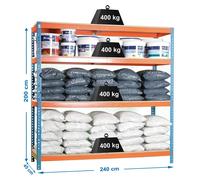 Etagère Sans Vis Simonforte 2404-4 Chipboard Bleu/orang/bois Bleu/orange/bois 2000x2400x450 - Simonrack