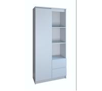 CDF Bibliothèque Étagère de Bureau avec 7 Compartiments et 2 Tiroirs Meuble de Rangement Salon Design Moderne Semi-Ouvert pour Livres et Dossiers 80 x 35 x 180 cm - Blanc