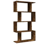 Étagère Séparatrice 4 Patères en Bois d'Ingénierie, Finition Chêne Fumé, | Compartiments décalés, rangement polyvalent, positionnement flexible, surface résistante, entretien facile, fixation murale