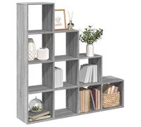 Étagère séparatrice de pièce 4 niveaux sonoma gris, bibliothèque cube escalier avec 10 compartiments de rangement, meuble étagère multifonctionnel stable et durable pour salon bureau chambre