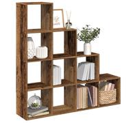 Étagère séparatrice de pièce à 4 niveaux vieux bois, bibliothèque cube de rangement 10 compartiments, meuble étagère multifonction escalier pour salon bureau durable 131x29x131 capacité 100 kg