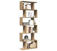 Étagère séparatrice de pièce à 6 niveaux chêne artisanal, rayonnage géométrique décoratif avec rangement décalé, meuble de rangement haute capacité 60 kg pour salon bureau stabilisé mural inclus