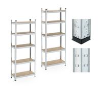 Etagère set of 2 - 5 étagères - 180x70x30 cm - jusqu'à 500 kg - Acier - Cave - Silver