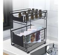 Étagère sous l'armoire Étagère sous l'évier Étagère de cuisine Étagère de stockage Étagère sous l'évier Noir avec 2 paniers extensibles