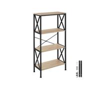 Bibliothèque - TECTAKE - Étagère BARRY sur 4 niveaux avec entretoises latérales en bois et acier 61,5 x 31,5 x 133,5 cm - Bois clair