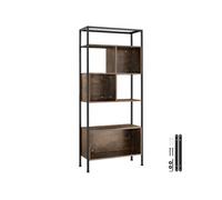 Bibliothèque - TECTAKE - Étagère HASTINGS sur 5 niveaux avec 3 compartiments en bois et acier 75 x 31 x 170,5 cm - Bois foncé