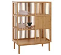 Étagère en bambou HWC-N81, armoire de salle de bain Étagère de salle de bain Commode, 3 étagères Porte coulissante 115x80x45cm