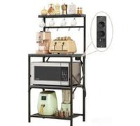 Étagère sur pied,OMOZUN Étagère de cuisine à quatre niveaux avec prise électrique,support pour micro-ondes et cafetière,étagères réglables,conception stable anti-basculement,gris gris