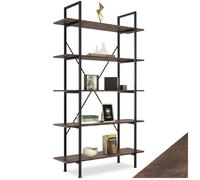 Étagère - TECTAKE - Étagère GLASGOW avec 5 étages en bois MDF au style industriel, 106 x 34,5 x 179,5 cm - Bois foncé