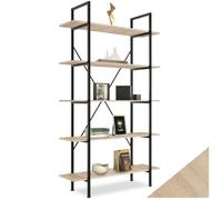 Étagère - TECTAKE - Étagère GLASGOW avec 5 étages en bois MDF au style industriel, 106 x 34,5 x 179,5 cm - Bois clair