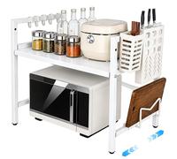 Étagère télescopique de rangement - Étagère de cuisine - Hauteur réglable - Multifonctionnelle - En acier - Pour micro-ondes, grille-pain, assiettes et casseroles