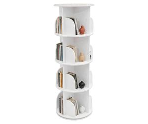 Étagère tournante pour livres - Étagère d'angle à 4 niveaux - Dimensions : 40 x 40 x 118 cm - Panneau en bois et plastique - Capacité de charge : 100 kg - Blanc