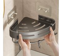 Étagère triangulaire murale en alliage d'aluminium, ensemble d'étagères de salle de bain, sans perçage, ventouse, organisateur de rangement d'évier de toilette avec crochet B Style-Silvery