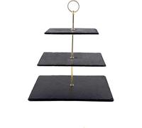 Étagère Unyqoos® à 3 niveaux avec plateaux en ardoise – Argent, or, noir, formes rondes et carrées, dimensions 25x25/20x20/15x15 cm, adaptable en 1 à 3 niveaux, inclut un marqueur à craie pour ardoise
